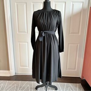 LaBeca Black Long Sleeve A-line Tie Waist Midi Dress